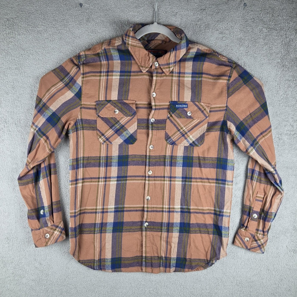 Burlebo Flannel Mid-Weight Sunset Canyon Orange Shirt Men's Medium Long Sleeve